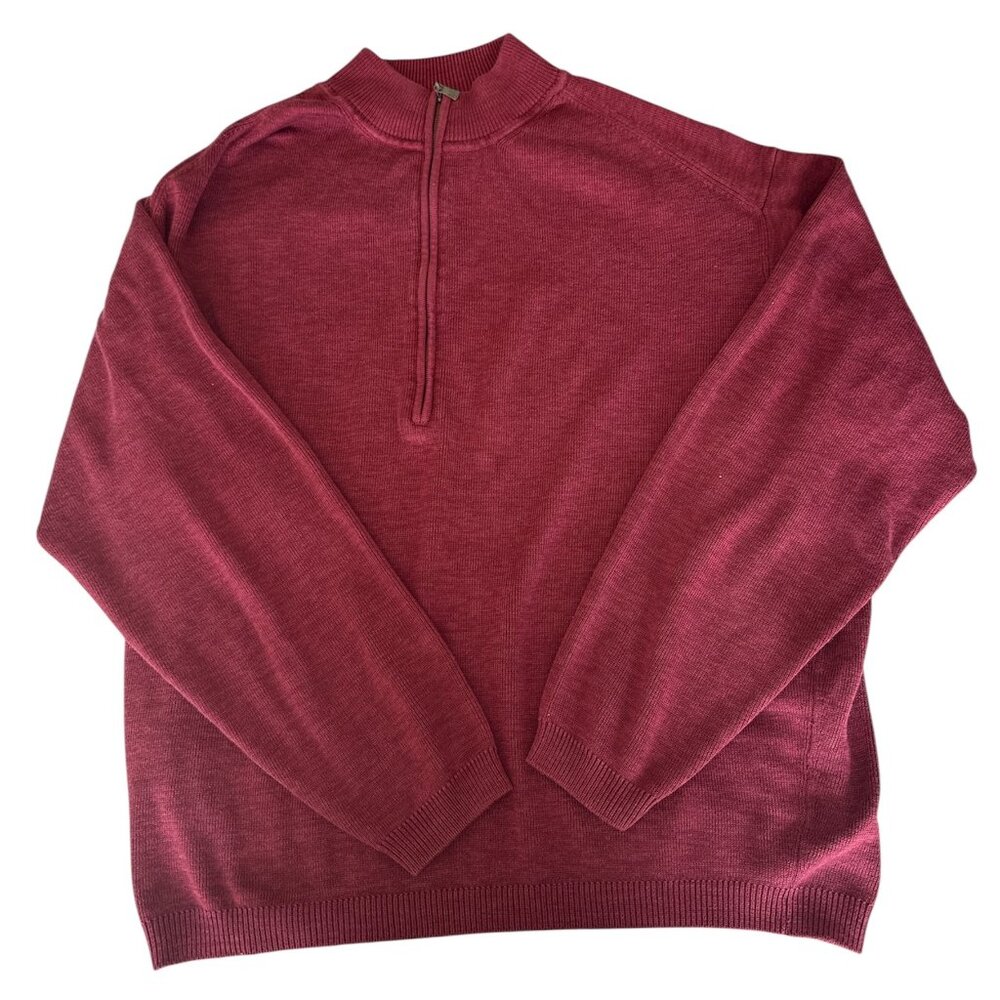 Tommy Bahama Sweater Men’s XL Red Pullover Quarter Zip Knit Silk/Cotton Blend‎